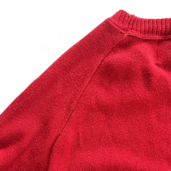 Vintage Knit Champion Crewneck Sweater Red USA Made Solid Unisex L 80s 90s - Picture 5 of 9